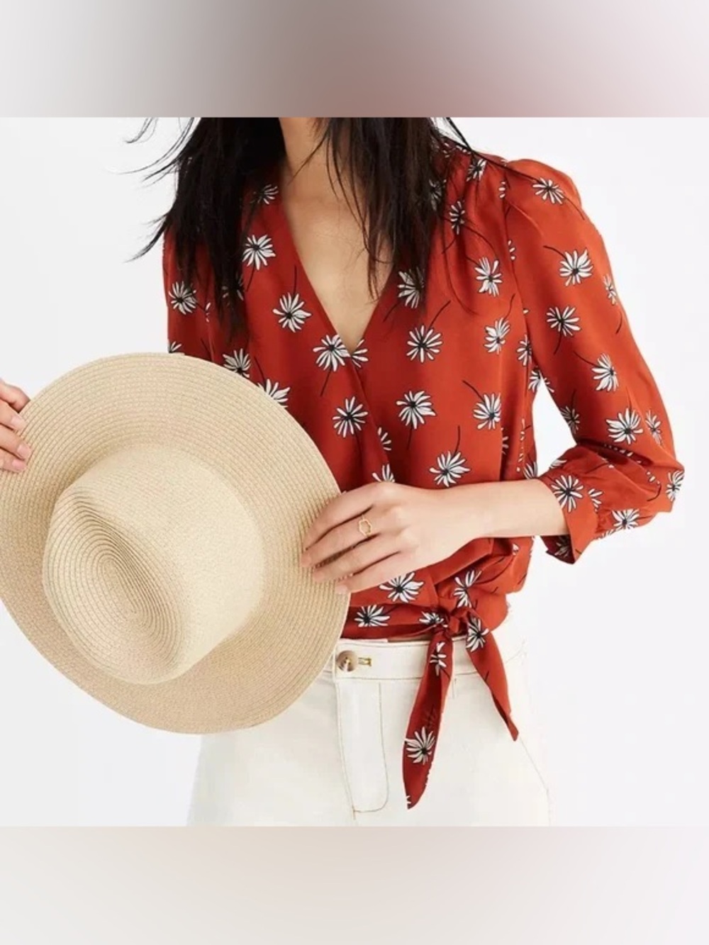 Madewell Daisies Silk Wrap Blouse